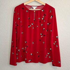 Liz Claiborne Women’s Red Floral Long Sleeve Blouse Size Medium